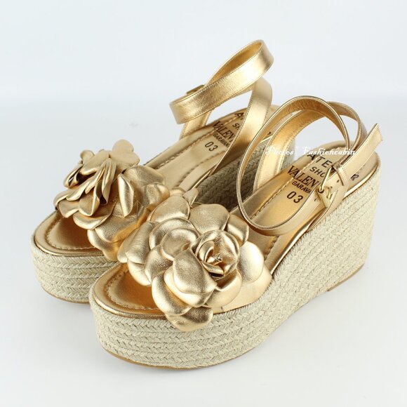 NEW Valentino Garavani Atelier 03 Rose Metallic Leather Espadrilles Sandals - Picture 3 of 16